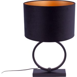 Tafellamp ring met velours kap Davon | 1 lichts | goud / zwart | metaal / stof | Ø 25 cm | 54 cm hoog | modern / sfeervol design