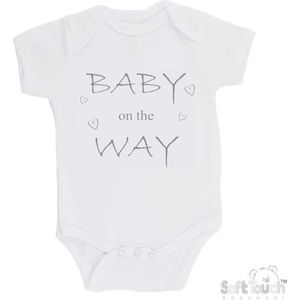 Soft Touch Romper ""Baby on the way"" Unisex Katoen Wit/grijs Maat 56/62