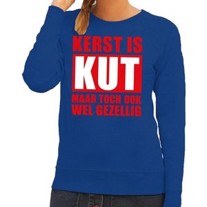 Foute Kersttrui Kerst is kut maar toch ook wel gezellig blauw voor dames L