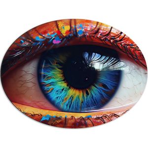 Dibond Ovaal - Oog - Wimpers - Kleuren - Regenboog - 80x60 cm Foto op Ovaal (Met Ophangsysteem)