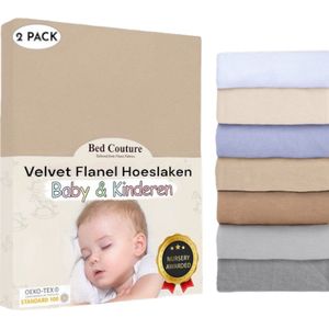 Bed Couture Velvet Flanel Kinder Hoeslaken - 100% Katoen Extra zacht en Warm - Junior - 70x140 Cm - Cappuccino