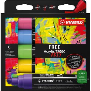 STABILO FREE - Acryl Marker - T800C - Schuine Punt - 4-10 mm - Set Seaside - Met 5 Verschillende Kleuren