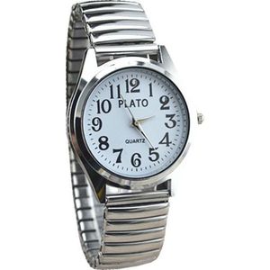 Fako® - Horloge - Rekband - Plato - Ø 32mm - Zilverkleurig - Wit