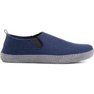 Travelin' In-Home Heren Sloffen - Wollen Pantoffels - Instappers met suède zool - Marine Blauw