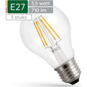 Spectrum Dimbare LED Lamp E27 5.5W - 230V - 710 Lumen - 2700K Warm Wit - Gezellig Licht - Dimbaar - Energiezuinig - 3 stuks