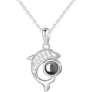 GreatGift®- Dolfijn ketting - Zilverkleurig - Met geheime boodschap I Love You - Moederdag Cadeau - in luxe geschenkzakje