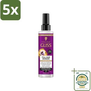 5 x Gliss - Anti-Klit Spray Full Hair Wonder - Voor Voller en Sterker Haar - 200 ml - Grootverpakking - Anti Klit Spray - Haarverlies - Haarbreuk - Voller Haar - Sterker Haar