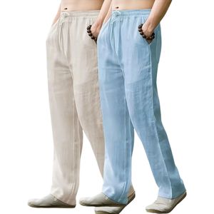 Livano Linnen Broek Heren - Zomerbroek - Volwassenen - Lange Broek - Pantalon - Strandbroek - Zomer - Ibiza Stijl - Khaki & Hemelsblauw - Maat S