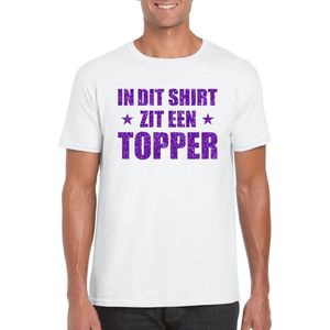 Toppers - In dit shirt zit een Topper paarse glitter t-shirt wit voor heren - Toppers shirts M