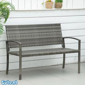 Gutent Tuinbank - Rotan buitenkant - Stalen frame - 2 zits - Bruin - 122 x 60 x 87 cm