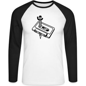Kassette En Stift 80s 90s Nostalgie Heren Baseball Shirt Lange Mouw