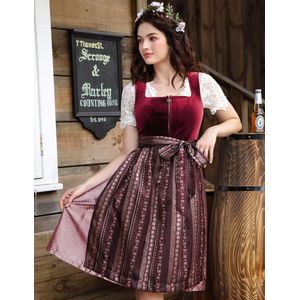 Fluwelen dirndl voor vrouwen midi traditionele jurk set 3 stuks met traditionele rok dirndl blouse dirndl schort voor Oktoberfest Bordeaux 38