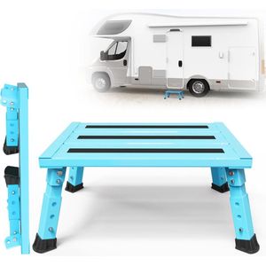 Aluminium Opstaptrap Trapladder 1 Trede - Hoogteverstelling - Antislip Oppervlak - Belastbaar - Hoogwaardige Constructie - Blauw