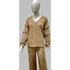Chastar Dames Sweater met Ruffle Mouwen - Camel - Maat L/XL (40-42)