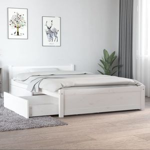 The Living Store Bed Grenenhout - Opbergbed 120x190cm - Wit