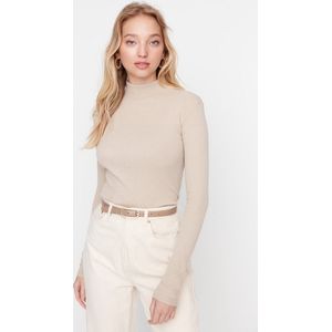 Trendyol Witte Getailleerde/Mouwloze Hoge Hals Lange Mouw Geribbelde Elastische Gebreide Blouse Twoaw21Bz0423