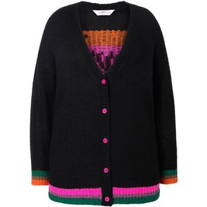 Angel of Style Angel of Style - Dames - Cardigan Loose Fit Happy-tekst op de achterkant - Zwart - Maat 42+