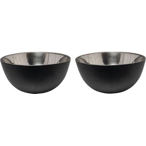 2x RVS salade serveerschalen/kommen 19 cm mat zwart - Saladeschaal roestvrijstaal