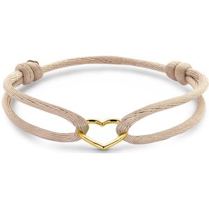 Armband Satijn Beige Hart 13 - 26 Cm 14K Goud Met Rubber/Nylon/Leer