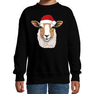 Bellatio Decorations Kersttrui / sweater boerderijdieren - kinderen - Schaap - zwart - kerstmuts - Kerstmis 98/104