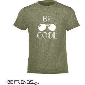 Be Friends T-Shirt - Be Cool - Kinderen - Kaki - Maat 8 jaar
