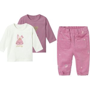 Name it SET 2 t-shirts lange mouw + 1 broekje velours Mauve maat 68