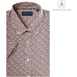 Chris Cayne heren overhemd - overhemd heren - maat L - rood/beige print - korte mouwen - geprint overhemd – overhemd met borstzak – herenkleding overhemd – herenmode