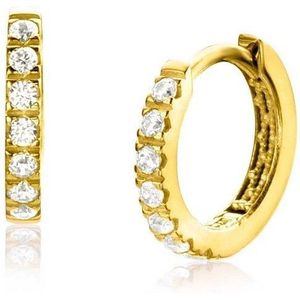 Zinzi Gold 14 krt gouden oorringen bezet met witte zirkonia's, luxe klapsluiting 11 x 1,8mm ZGO321Z