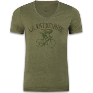 Le Patron La Patronne Casual T-Shirt Dames Olijfgroen-S