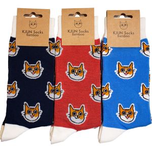 KJUNSocks- Katten Sokken voor heren en dames - 3 paar - huissokken - grappige cadeaus - grappige sokken - bamboo - maat 43/46