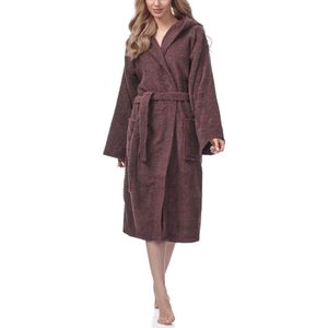 Ladeheid Dames Badjas met Capuchon - 100% Katoen - Wasmachine bestendig - Badstof – Bruin – S – LA-LA40-102-DG