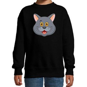Cartoon kat trui zwart voor jongens en meisjes - Kinderkleding / dieren sweaters kinderen 134/146