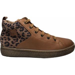 Naturino rits veter leder/suede effen hoge sneakers Alder cognac leopard  mt 33