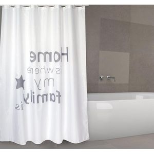 Anti-schimmel textiel douchegordijn - antibacterieel en wasbaar - 100% waterdicht - 180 x 200 cm - wit zwart - Made in Spain