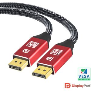 NÖRDIC DP-216 Gecertificeerde Displayport kabel - 1.4 - 8K60Hz - 32,4Gbps - 1,5m - Rood/Zwart