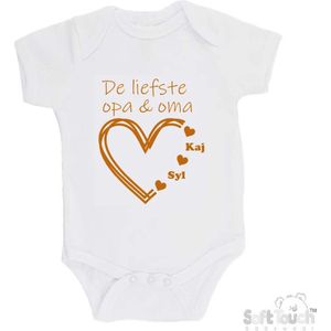 100% katoenen Romper ""De liefste opa & oma met de namen van 2 kleinkinderen"" Unisex Katoen Wit/tan Maat 62/68