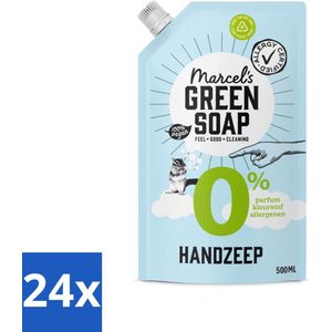 Marcel's Green Soap - Handzeep 0% - Navulling - Plantaardig & duurzaam - 500 ml - Voordeelverpakking - 24 stuks