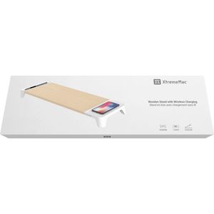 XtremeMac XWH-WST-03 - monitorstandaard, draadloze QI-oplaad technologie, hout/wit