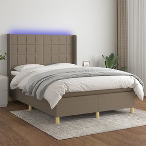 The Living Store Boxspring Bed - Taupe - 140x200 cm - Verstelbaar hoofdbord - LED-verlichting - Pocketvering matras - Huidvriendelijk topmatras