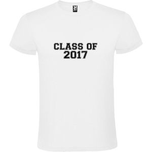 Wit T-Shirt met “Class of 2017 “ Afbeelding Zwart Size S