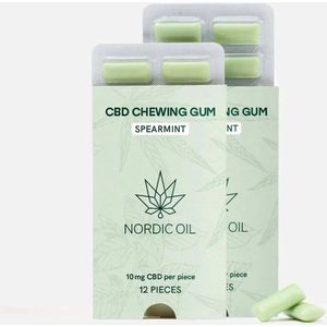 Nordic Oil© - CBD Kauwgom 10mg - 24 Stuks - Suikervrij, Glutenvrij & Vegan - Mint Smaak - Discreet CBD-gebruik - Snel Opgenomen