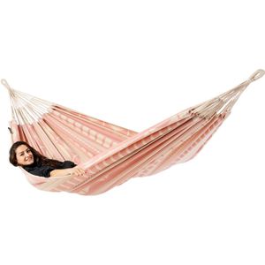 Luilak hangmat XXL - 100% Katoen - 400x180cm - 200kg draagkracht - binnen & buiten - Ecru, Roze