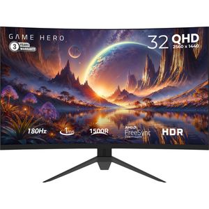 GAME HERO® 32 inch Curved QHD VA Gaming Monitor - 180hz - 1ms