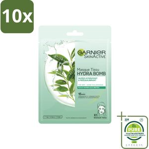 10 x Garnier - SkinActive - Hydra Bomb Tissue Masker - Groene Thee - 1 Gezichtsmasker - Grootverpakking - Huid Masker - Groene Thee Masker - Hydraterend Masker - Gezichtsmasker - Garnier Hydra Bomb