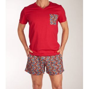 Hom Pyjama korte broek - 00PA Red - maat S (S) - Heren Volwassenen - 100% katoen- 405741-00PA-S