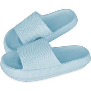 Slippers Dames - 40mm Dikke EVA-Zool - Badslippers Dames - Anti-Slip Zool - 1 Paar - Zomer Sandalen voor Binnen & Buiten - Blauw