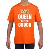 Koningsdag t-shirt queen of the couch oranje voor meisjes / kinderen - Woningsdag - thuisblijvers / Kingsday thuis vieren outfit 164/176