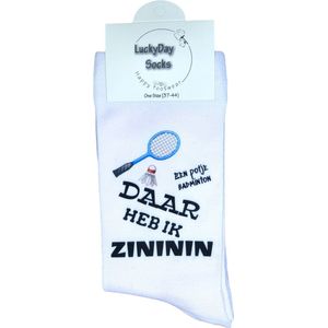 Zininin - Badminton Sokken - tennis -Verjaardags cadeau vrouw en man - vrolijke sokken - Valentijns cadeau - Witte sokken met tekst - grappige sokken - leuke dames en heren sokken - moederdag - vaderdag - Sokken waar je vrolijk van wordt - Maat 37-44