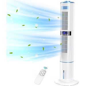 Airco Zonder Afvoerslang - A++ - Voor Slaapkamer & Woonkamer - 65 W - Torenventilator - 2 Rotaties - Mobiele Ventilateur - Draagbare Aircooler - Geen Afvoer en Slang - Wit