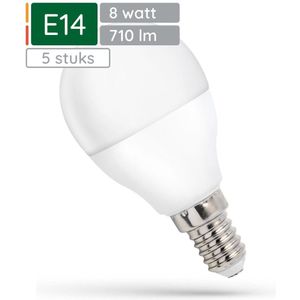 Spectrum LED Kogellamp E14 8W - 230V - 710 Lumen - 3000K Warm wit - Gezellig licht - Energiezuinig - 5 stuks